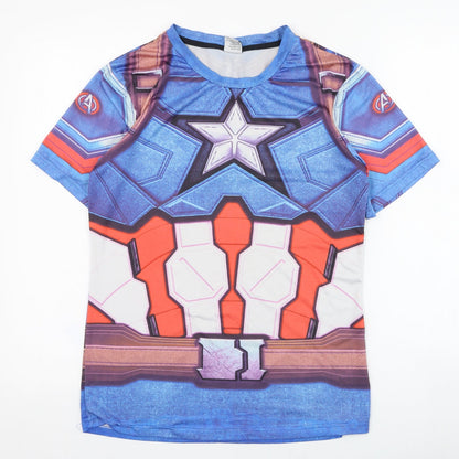 Front view of Zootop Bear boys’ blue cotton basic t-shirt, size L, round neck pullover - avengers