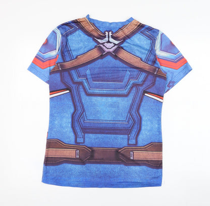 Back view of Zootop Bear boys’ blue cotton basic t-shirt, size L, round neck pullover - avengers