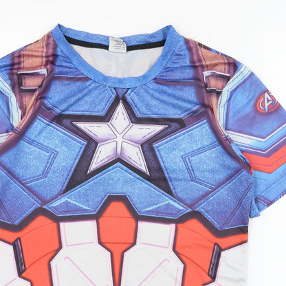 Close-up detail of Zootop Bear boys’ blue cotton basic t-shirt, size L, round neck pullover - avengers