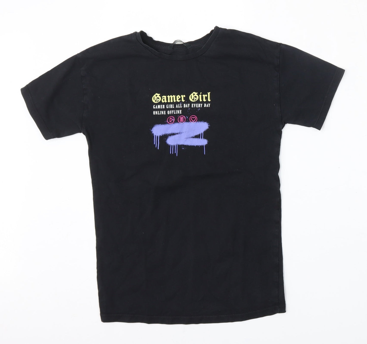 George Girls Black  Cotton Basic T-Shirt Size 6-7 Years Round Neck  - Girl Gamer