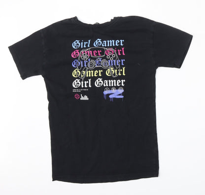 George Girls Black  Cotton Basic T-Shirt Size 6-7 Years Round Neck  - Girl Gamer