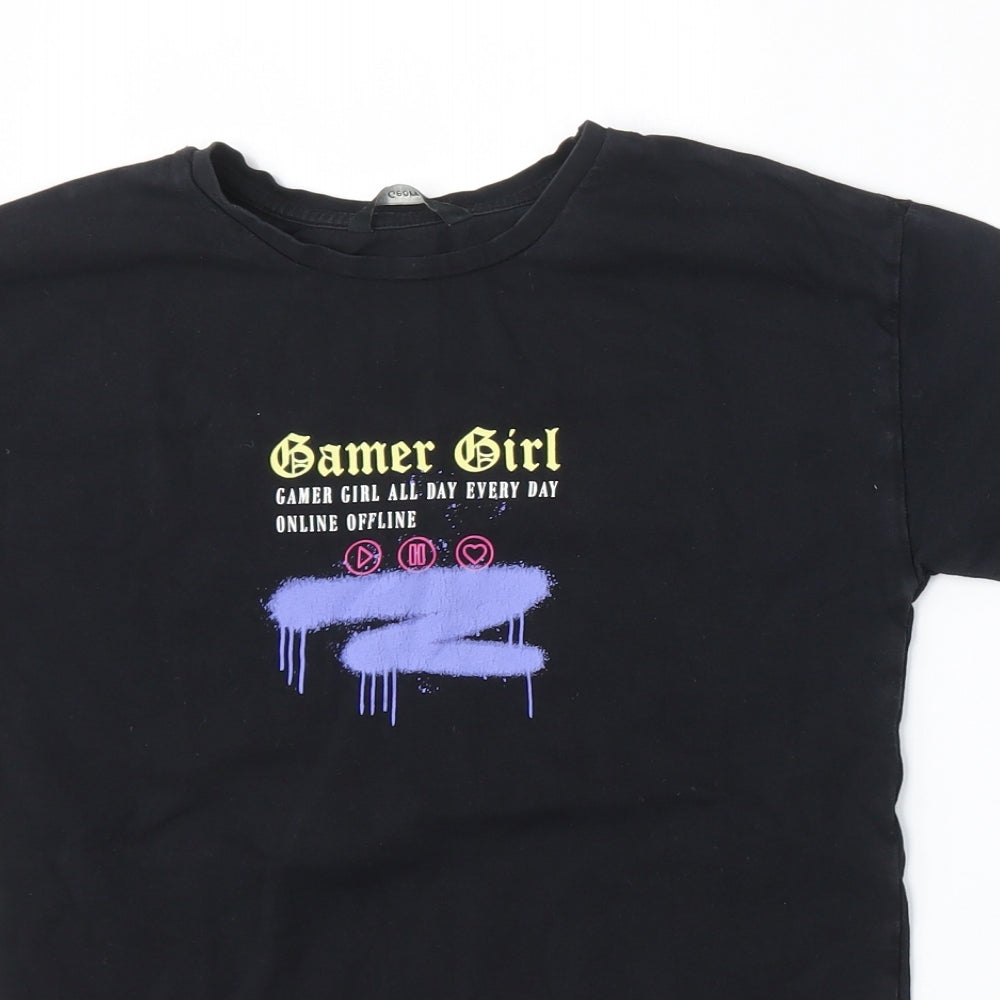 George Girls Black  Cotton Basic T-Shirt Size 6-7 Years Round Neck  - Girl Gamer