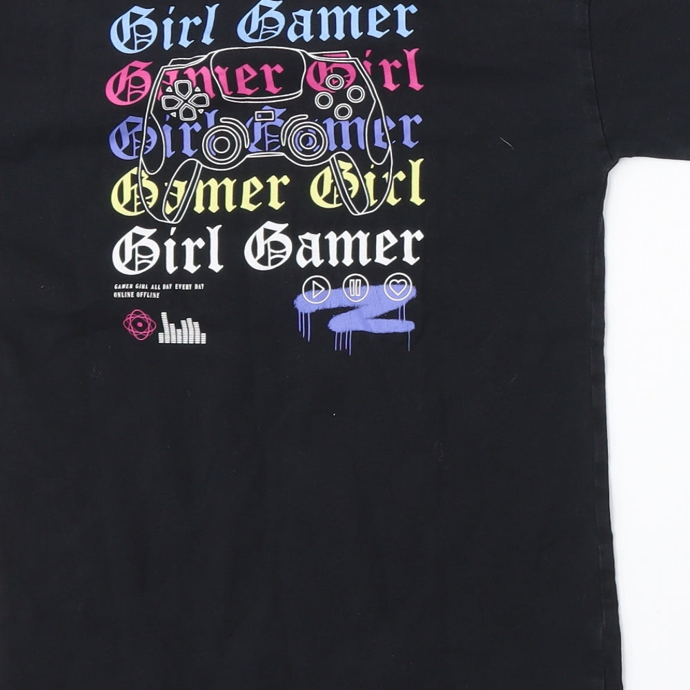 George Girls Black  Cotton Basic T-Shirt Size 6-7 Years Round Neck  - Girl Gamer