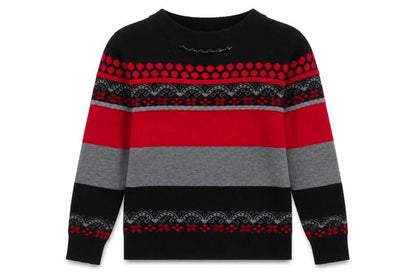 Front view of Moda Impression women’s multicoloured round neck geometric cotton jumper, size M