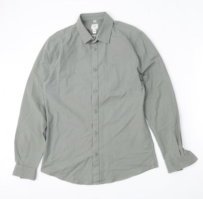 River Island Mens Green  Cotton  Button-Up Size S Collared Button