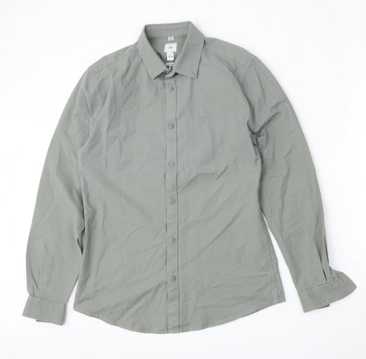 River Island Mens Green  Cotton  Button-Up Size S Collared Button