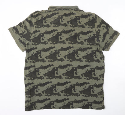 Broken Standard Mens Green Camouflage Polyester  Polo Size 2XL Collared Button