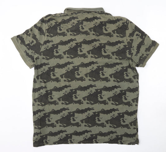 Broken Standard Mens Green Camouflage Polyester  Polo Size 2XL Collared Button