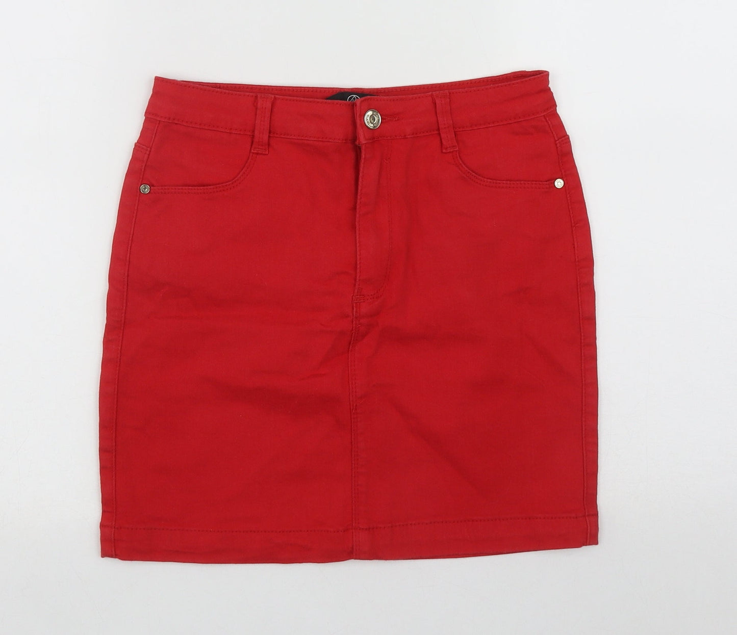 Missguided Womens Red  Cotton A-Line Skirt Size 12   Zip