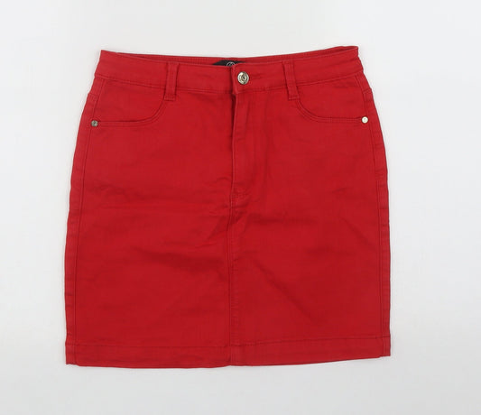 Missguided Womens Red  Cotton A-Line Skirt Size 12   Zip