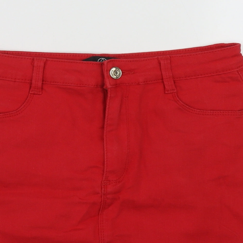 Missguided Womens Red  Cotton A-Line Skirt Size 12   Zip