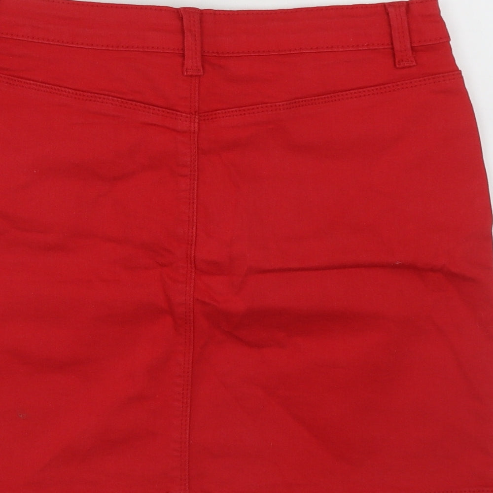 Missguided Womens Red  Cotton A-Line Skirt Size 12   Zip