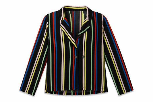 Front view of INNOCENCE women’s multicoloured striped jacket, size UK 12, button