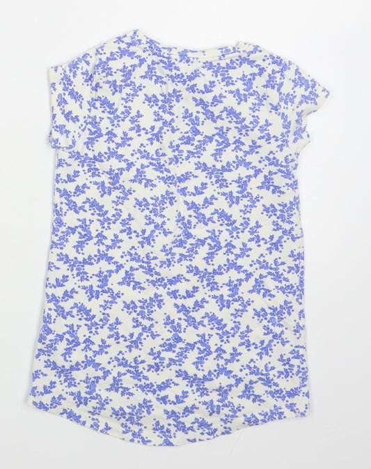 Benneton Girls Blue Floral Cotton Basic T-Shirt Size 4-5 Years Round Neck Pullover