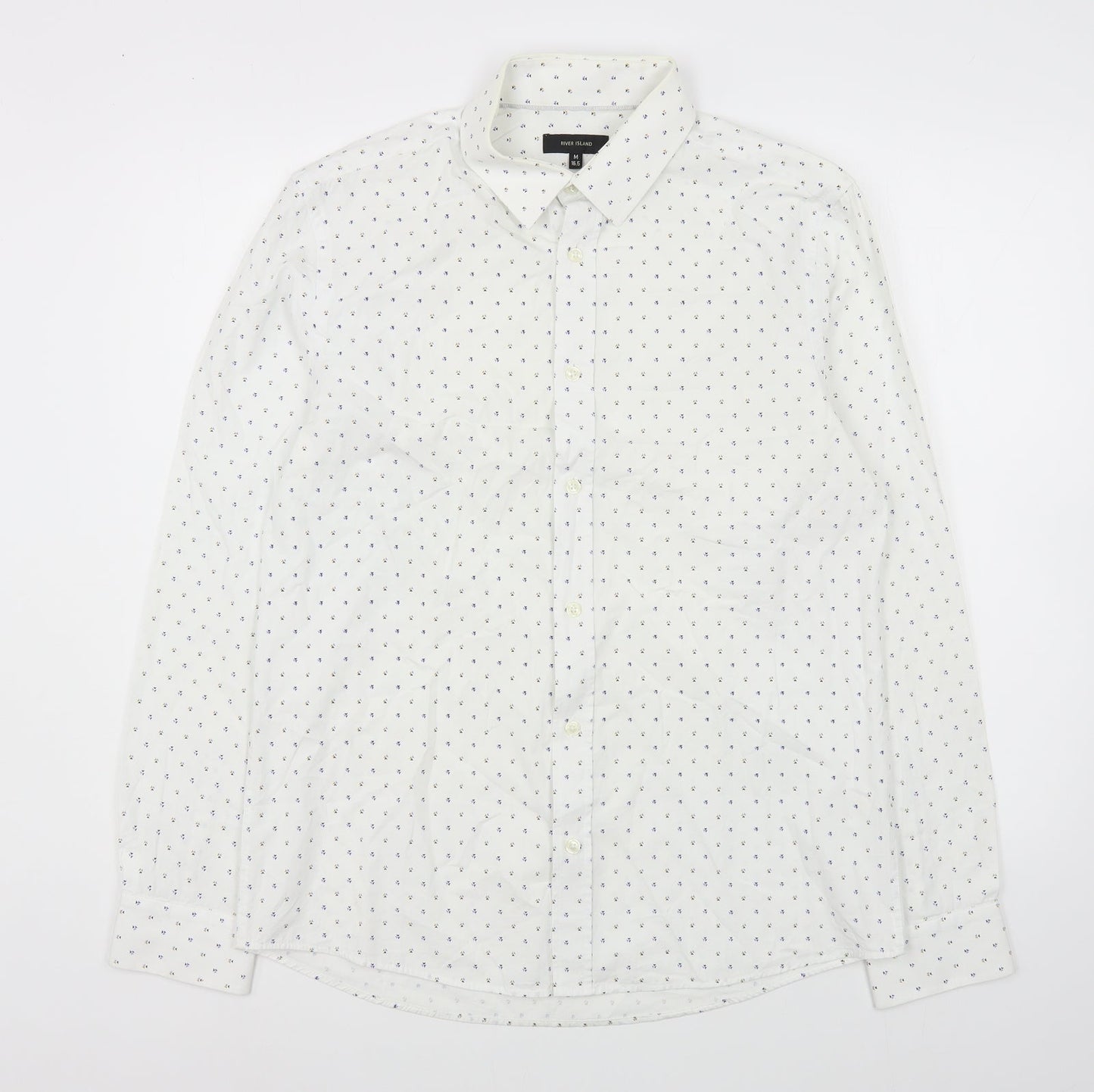 River Island Mens White Geometric Cotton  Button-Up Size M Collared Button