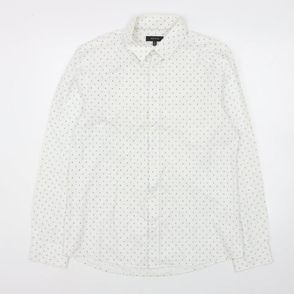 River Island Mens White Geometric Cotton  Button-Up Size M Collared Button