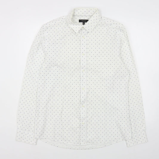 River Island Mens White Geometric Cotton  Button-Up Size M Collared Button