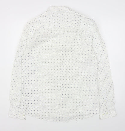 River Island Mens White Geometric Cotton  Button-Up Size M Collared Button