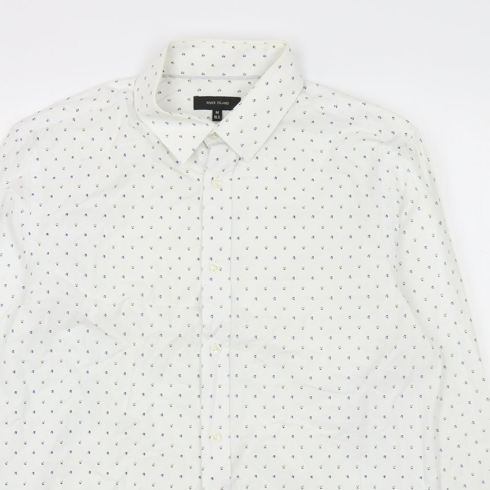 River Island Mens White Geometric Cotton  Button-Up Size M Collared Button