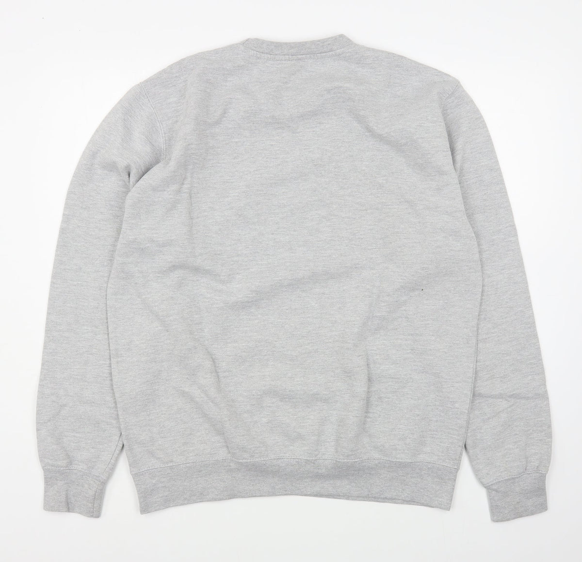 Back view of women’s grey cotton pullover sweatshirt, size L, pullover