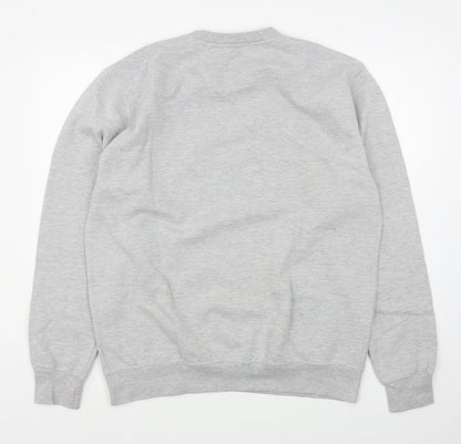 Back view of women’s grey cotton pullover sweatshirt, size L, pullover