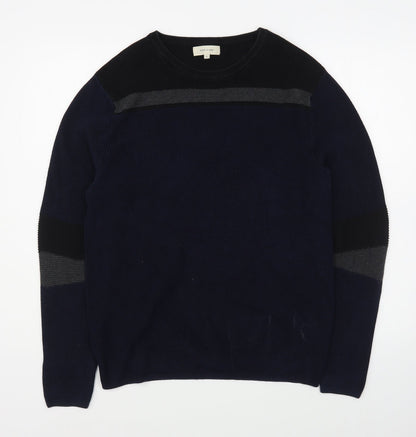 River Island Mens Blue Round Neck  Cotton Pullover Jumper Size S