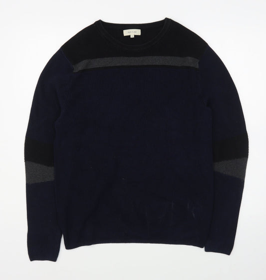 River Island Mens Blue Round Neck  Cotton Pullover Jumper Size S