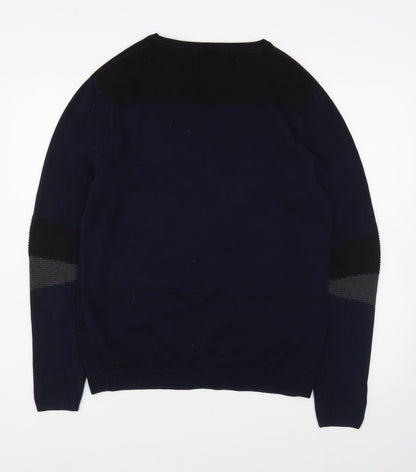 River Island Mens Blue Round Neck  Cotton Pullover Jumper Size S