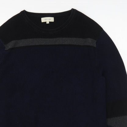 River Island Mens Blue Round Neck  Cotton Pullover Jumper Size S
