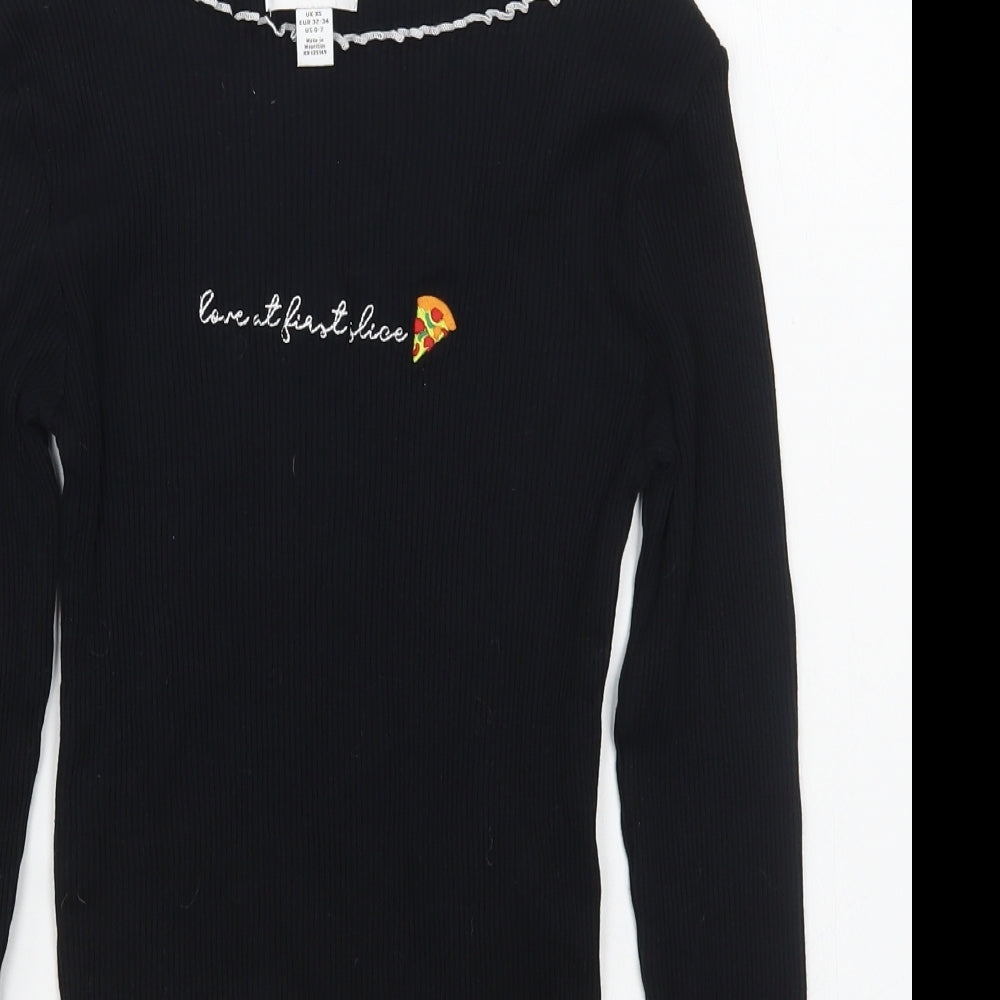 Womens UK Size XS Topshop Black Basic T-Shirt