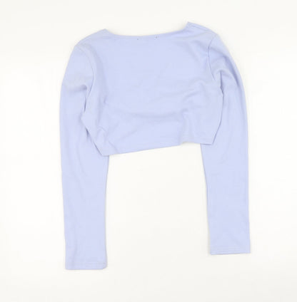 Amy & Clo  Womens Purple  Cotton Cropped Blouse Size M Round Neck