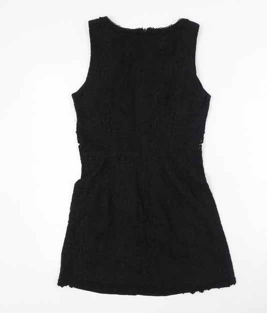 Topshop Womens Black  Cotton Fit & Flare  Size 10  Round Neck