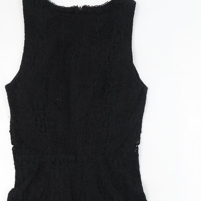 Topshop Womens Black  Cotton Fit & Flare  Size 10  Round Neck