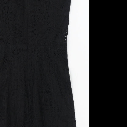 Topshop Womens Black  Cotton Fit & Flare  Size 10  Round Neck