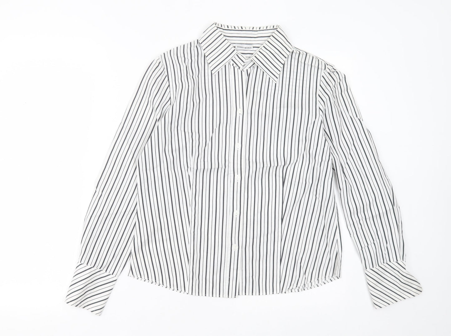 Gerry Weber Womens White Striped Cotton Basic Button-Up Size 10 Collared