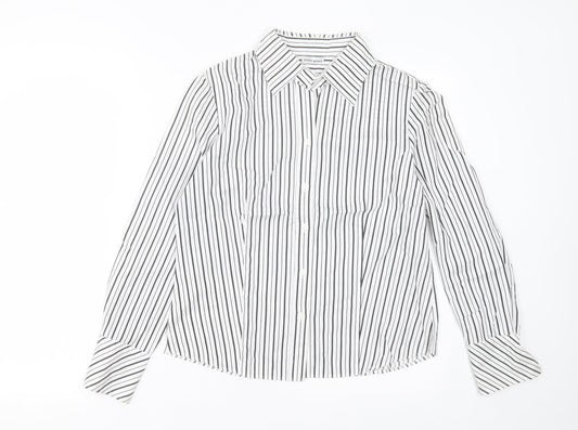 Gerry Weber Womens White Striped Cotton Basic Button-Up Size 10 Collared