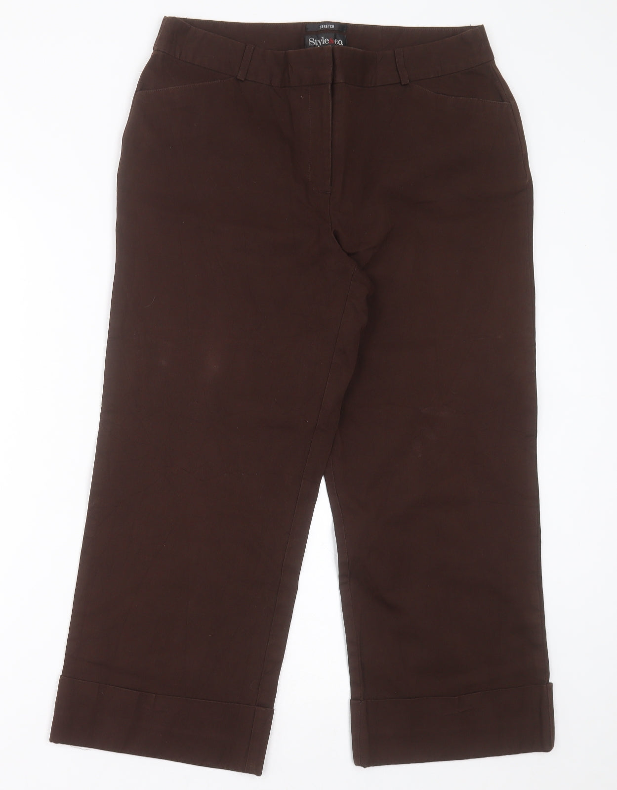 Style & Co Womens Brown  Cotton Cropped Trousers Size 12 L24 in Regular Hook & Eye