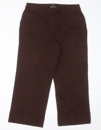 Style & Co Womens Brown  Cotton Cropped Trousers Size 12 L24 in Regular Hook & Eye