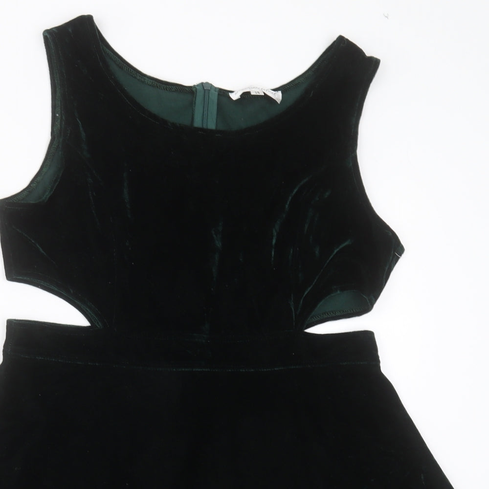 Missguided Womens Green  Polyester A-Line  Size 14  Boat Neck Pullover - cut out sides