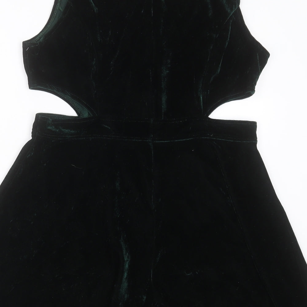 Missguided Womens Green  Polyester A-Line  Size 14  Boat Neck Pullover - cut out sides