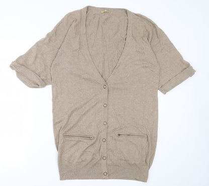 TU Womens Brown V-Neck  Acrylic Cardigan Jumper Size 16