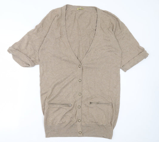 TU Womens Brown V-Neck  Acrylic Cardigan Jumper Size 16