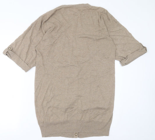 TU Womens Brown V-Neck  Acrylic Cardigan Jumper Size 16