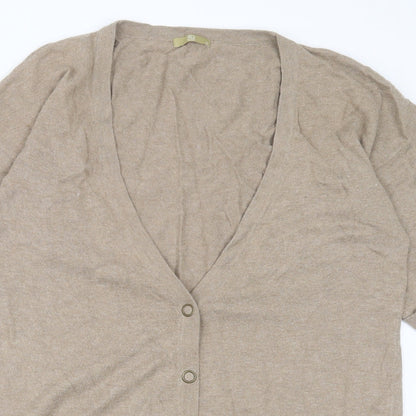 TU Womens Brown V-Neck  Acrylic Cardigan Jumper Size 16