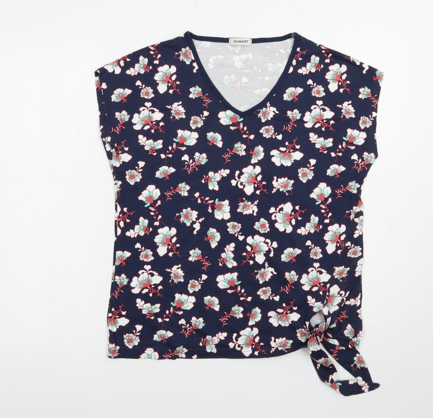 Damart Womens Blue Floral Cotton Basic T-Shirt Size 10 V-Neck