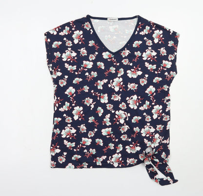 Damart Womens Blue Floral Cotton Basic T-Shirt Size 10 V-Neck