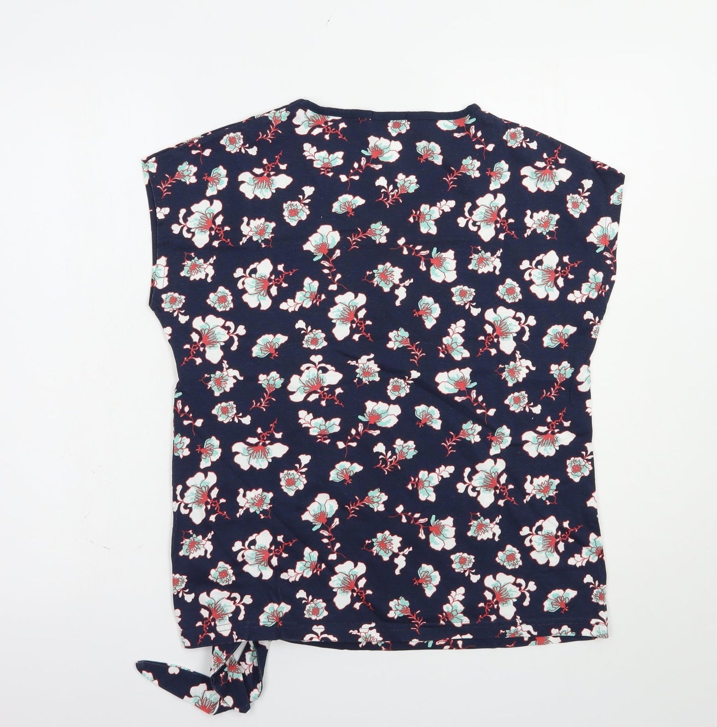 Damart Womens Blue Floral Cotton Basic T-Shirt Size 10 V-Neck