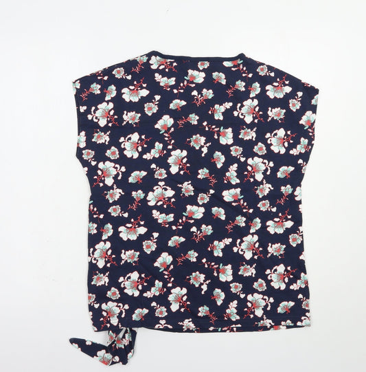 Damart Womens Blue Floral Cotton Basic T-Shirt Size 10 V-Neck