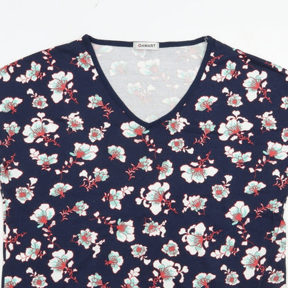 Damart Womens Blue Floral Cotton Basic T-Shirt Size 10 V-Neck