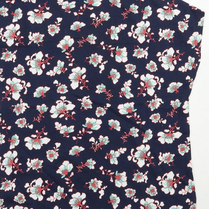 Damart Womens Blue Floral Cotton Basic T-Shirt Size 10 V-Neck